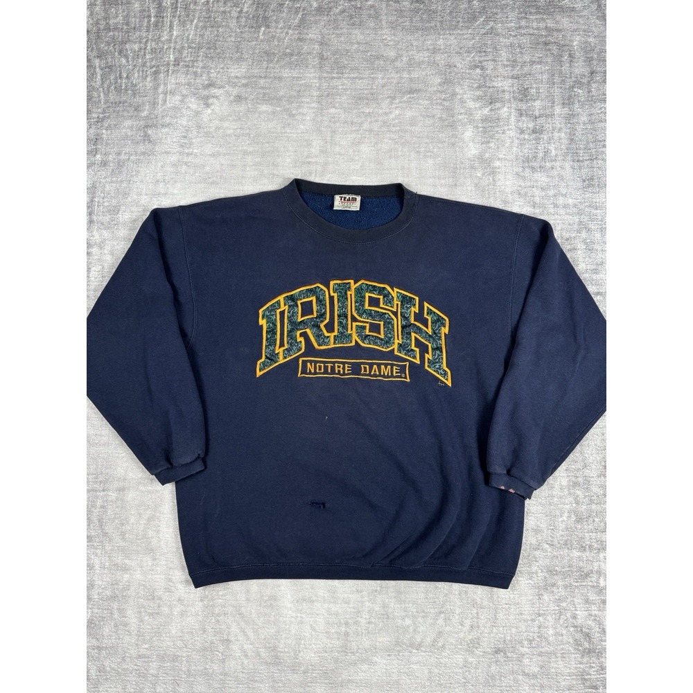 Vtg Notre Dame‎ Sweatshirt Mens Large Blue Crewneck 90s Spell Out Made In USA